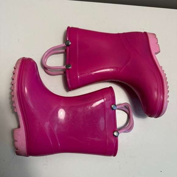 Toddler‎ Pink Rain Boots with Handles Size 6 Rubber Waterproof Cute - Picture 2 of 6